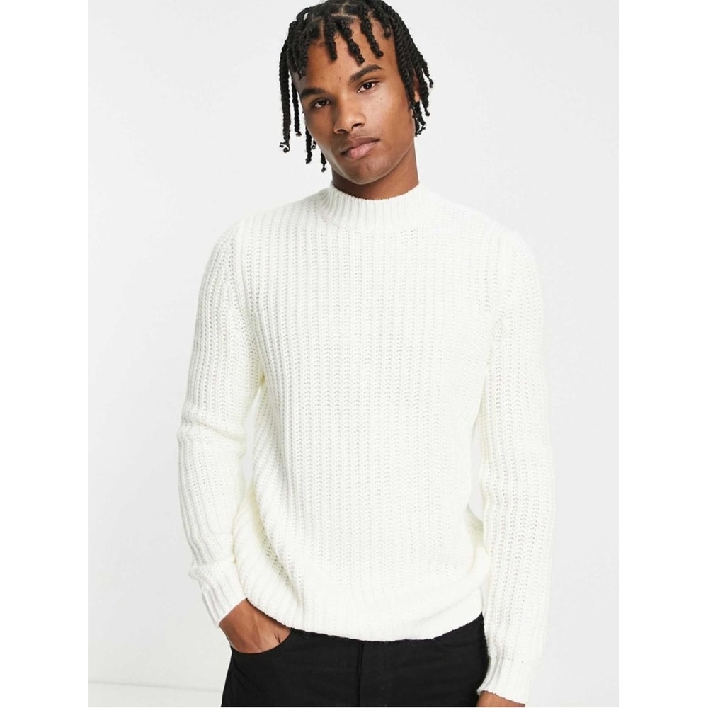 ASOS Design Heavyweight Fisherman Rib Sweater – Cream/Ecru (Men's M Tall)